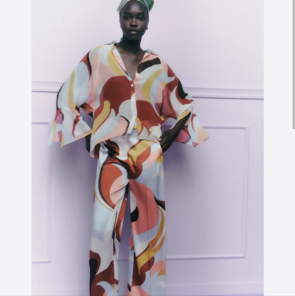 Zara printed wide leg pants